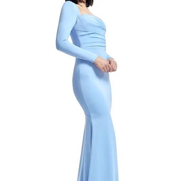 Dress The Population Sky Blue Delores Long Sleeve Evening Gown - Picture 3 of 6